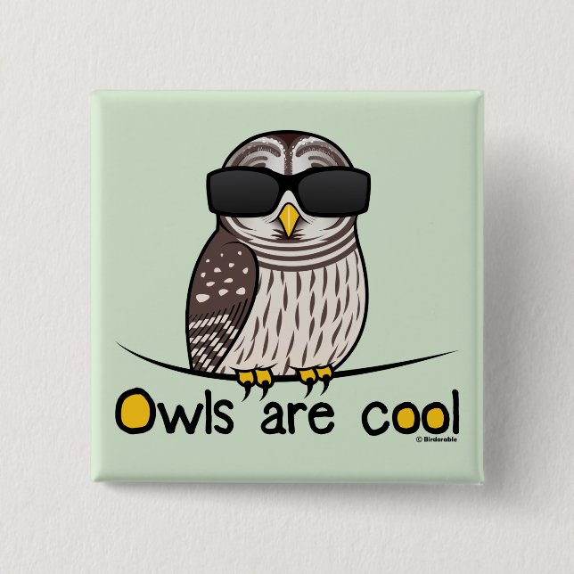 Owls are cool! 2 inch square button (Front)