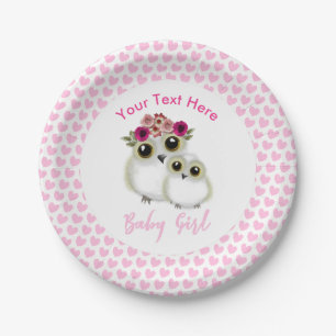Owls Baby Shower Girl Pink Whimsical Personalized Paper Plate