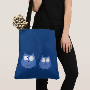 Owls Birds Funny Cute Blue Cartoon Animals Girly Tote Bag