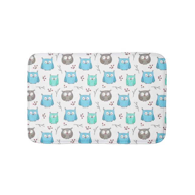 Owls & Branches Pattern Bath Mat (Front)