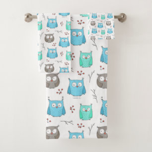 Owls & Branches Pattern Bath Towel Set