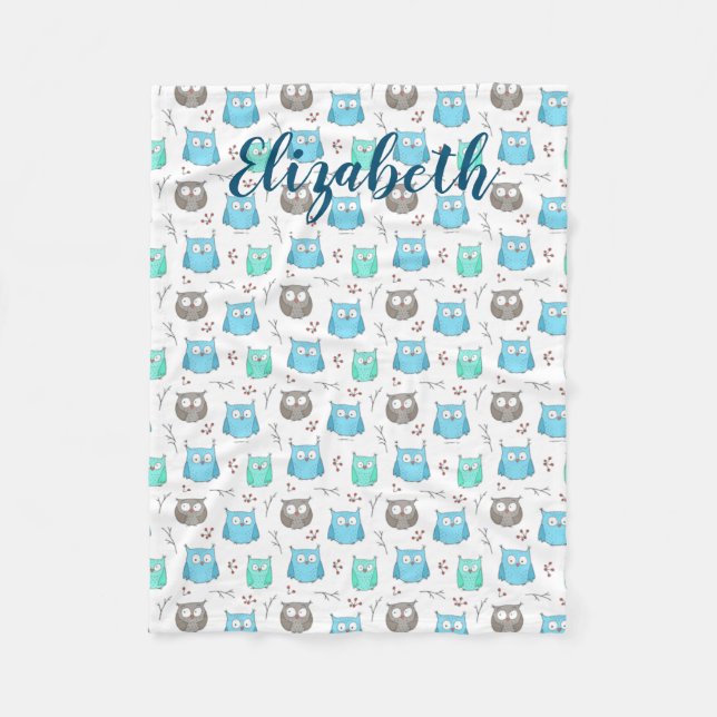 Owls & Branches Pattern Fleece Blanket (Front)