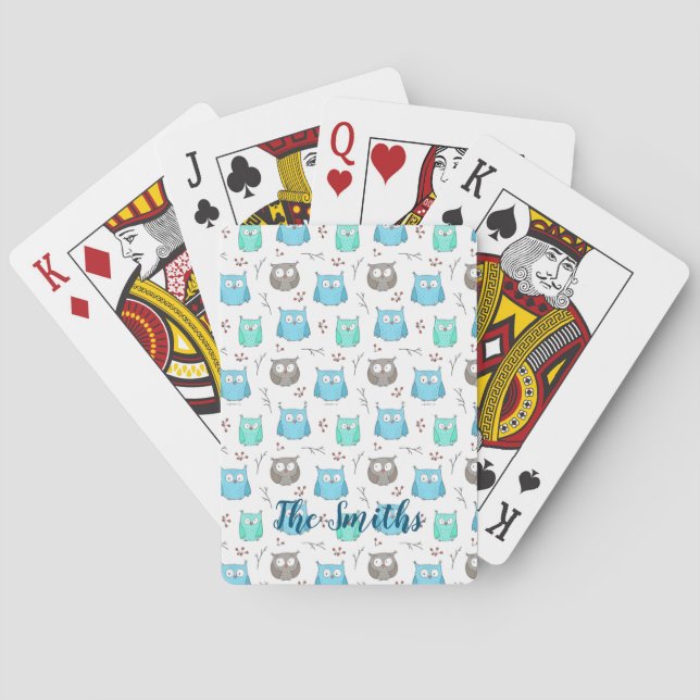 Owls & Branches Pattern Playing Cards (Back)