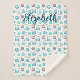 Owls & Branches Pattern Sherpa Blanket