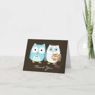 Owls Bride and Groom Newlyweds Wedding Thank You Card