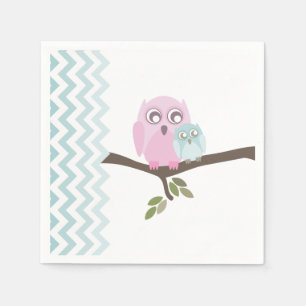 Owls + Chevron Boy Baby Shower Napkins