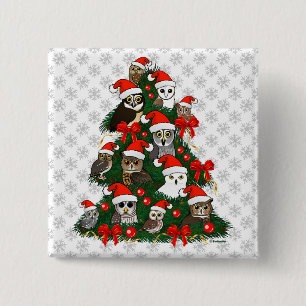 Owls Christmas Tree 2 Inch Square Button