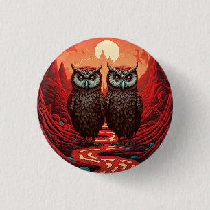 Owls couple on the mountains 1 inch round button