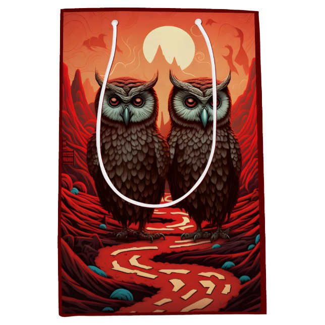 Owls couple surrealistic medium gift bag (Front)