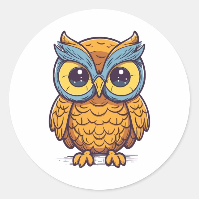 Owl's Delight: Kawaii-Style Graphic Design Classic Round Sticker (Front)