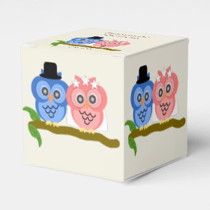 Owls Design Champagne Coloured Wedding Favor Box
