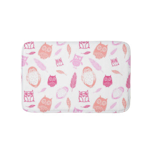 Owls Feathers Pink Coral Bathmat