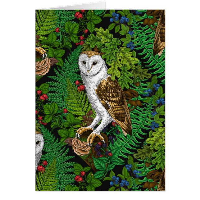 Owls, ferns, oak and berries (Front)