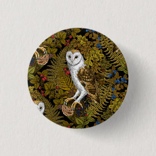 Owls, ferns, oak and berries 2 1 inch round button