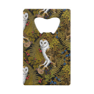 Owls, ferns, oak and berries 2 credit card bottle opener