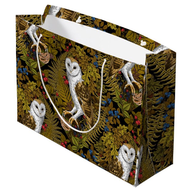 Owls, ferns, oak and berries 2 large gift bag (Back Angled)