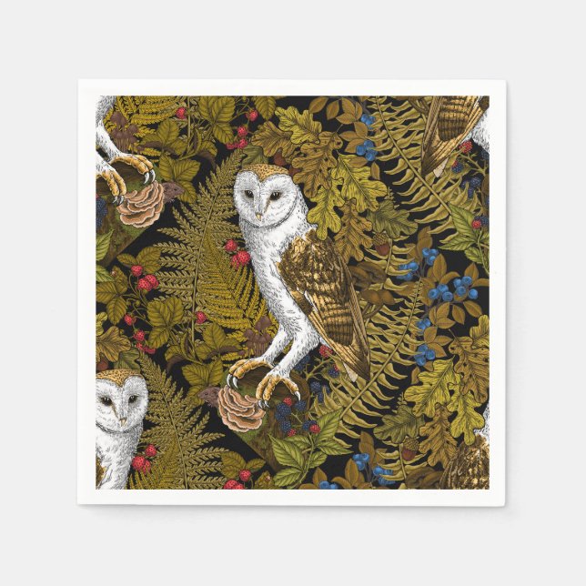 Owls, ferns, oak and berries 2 napkin (Front)