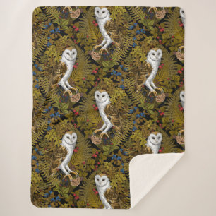 Owls, ferns, oak and berries 2 sherpa blanket
