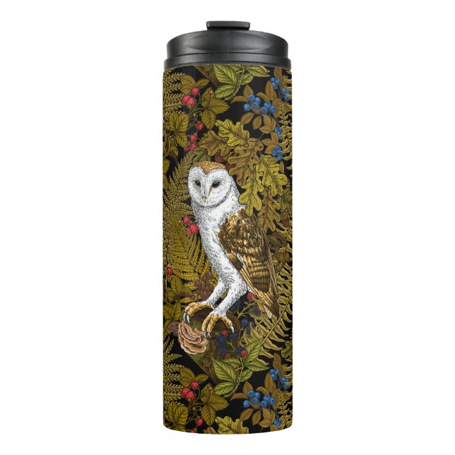 Owls, ferns, oak and berries 2 thermal tumbler (Front)