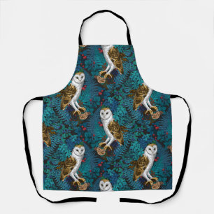 Owls, ferns, oak and berries 3 apron