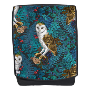 Owls, ferns, oak and berries 3 backpack