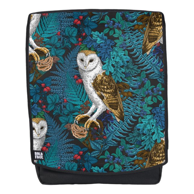 Owls, ferns, oak and berries 3 backpack (Front)