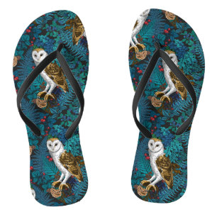 Owls, ferns, oak and berries 3 flip flops