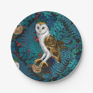 Owls, ferns, oak and berries 3 paper plate