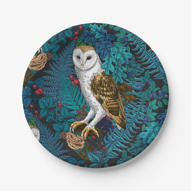 Owls, ferns, oak and berries 3 paper plate (Front)