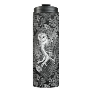 Owls, ferns, oak and berries 3 thermal tumbler