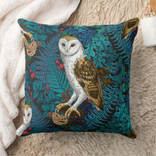 Owls, ferns, oak and berries 3 throw pillow
