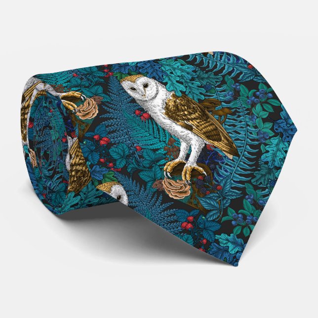 Owls, ferns, oak and berries 3 tie (Rolled)