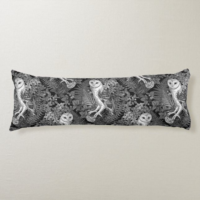 Owls, ferns, oak and berries 4 body pillow (Front)