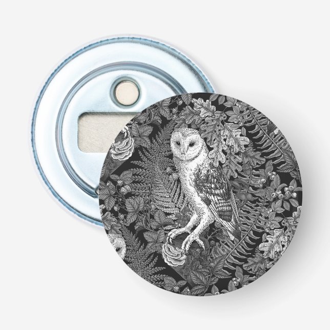 Owls, ferns, oak and berries 4 bottle opener (Front)