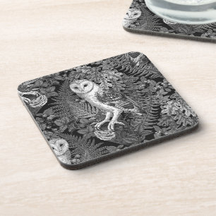 Owls, ferns, oak and berries 4 coaster