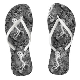 Owls, ferns, oak and berries 4 flip flops