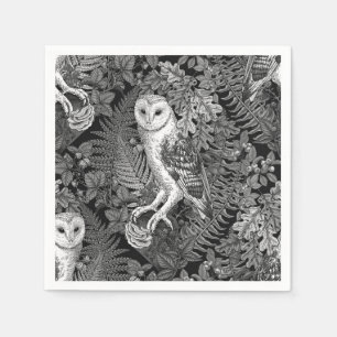 Owls, ferns, oak and berries 4 napkin