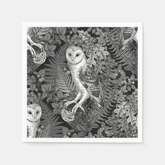 Owls, ferns, oak and berries 4 napkin (Front)