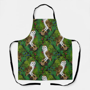 Owls, ferns, oak and berries apron