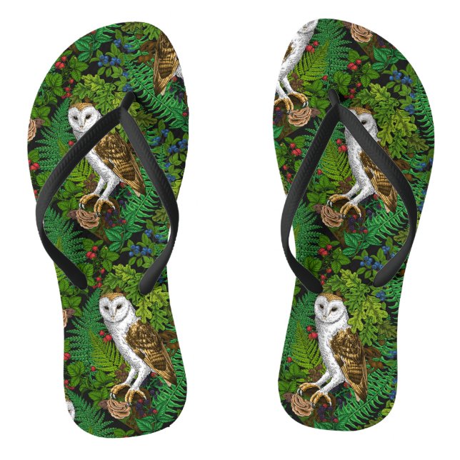 Owls, ferns, oak and berries flip flops (Footbed)