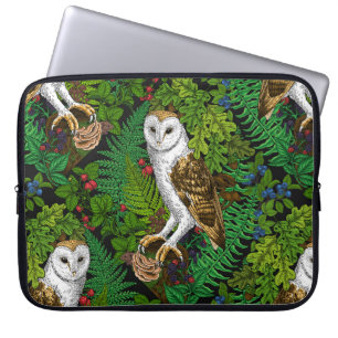 Owls, ferns, oak and berries laptop sleeve