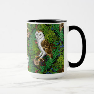 Owls, ferns, oak and berries mug