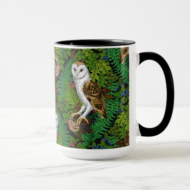 Owls, ferns, oak and berries mug (Right)