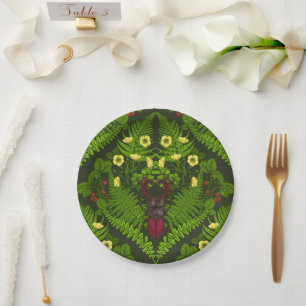 Owls, ferns, oak and berries paper plate