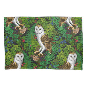 Owls, ferns, oak and berries pillowcase