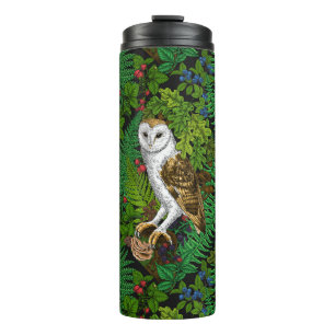Owls, ferns, oak and berries thermal tumbler