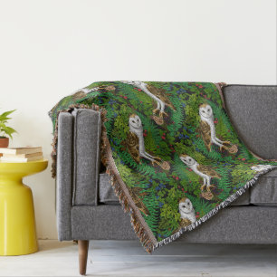 Owls, ferns, oak and berries throw blanket