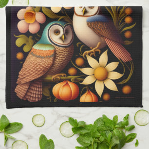 Owls & Flowers Modern Haeckel Kitchen Towel