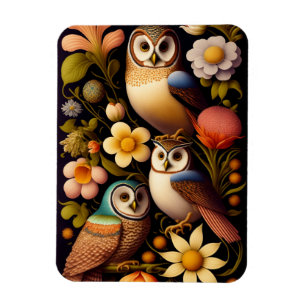 Owls & Flowers Modern Haeckel Magnet