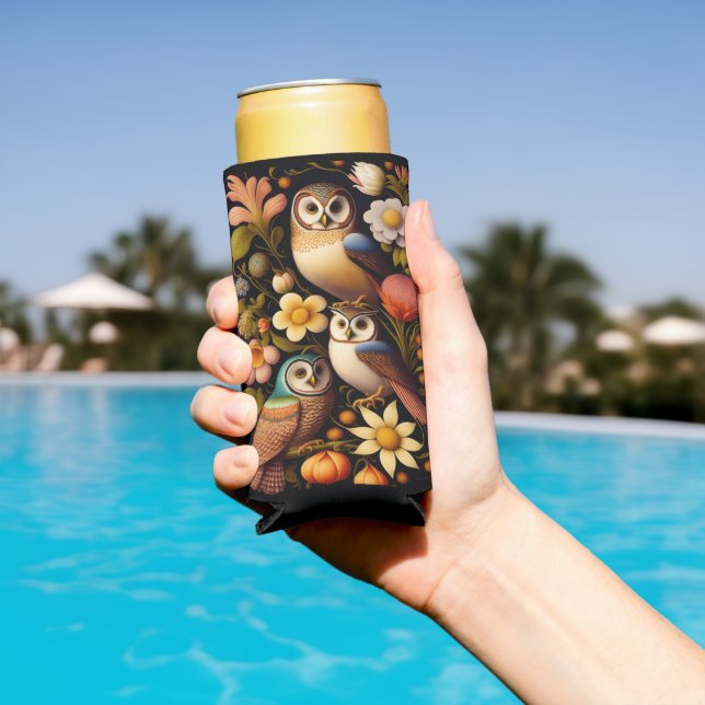 Owls & Flowers | Modern Haeckel    Seltzer Can Cooler (In Situ Pool)